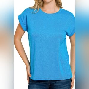 Z113 NWT Zenana Outfitters Cap Sleeve Crewneck Tee Sz Sm Md Lg Stretch Oversized